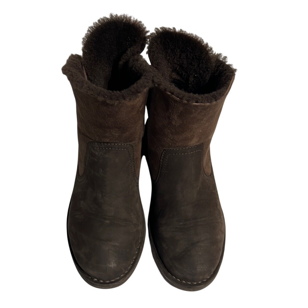 UGG Brown‎ Leather Suede Shearling Back Tie Mid Calf Boots Womens 7 1005430